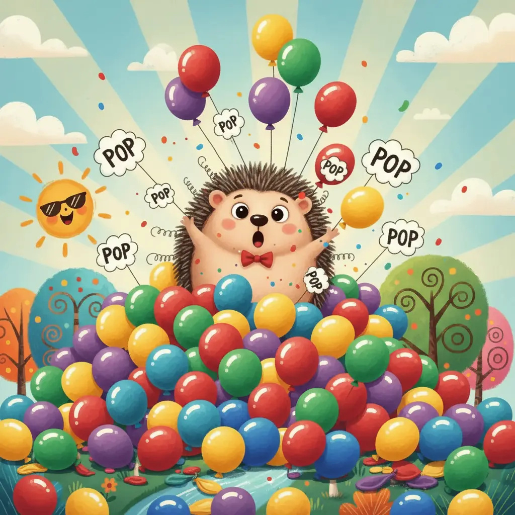 Rueditas choca con los globos, muchos explotan y otros se enredan en sus púas.