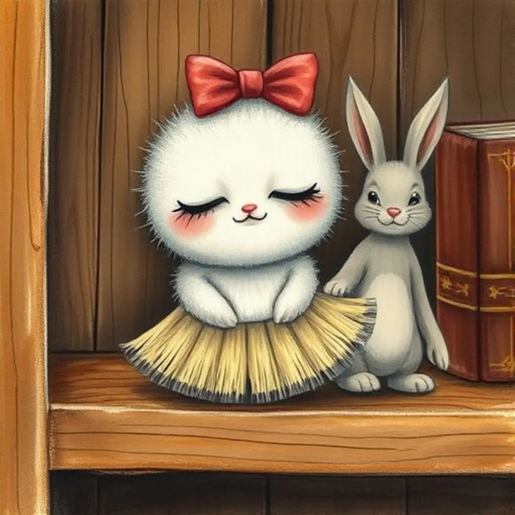 Brochita Limpiadora, un cepillito de cerdas suaves, en un estante polvoriento.