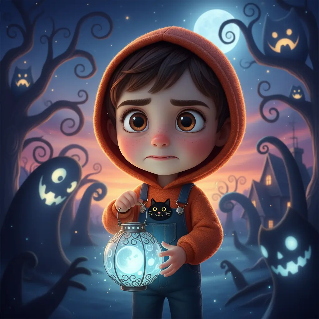 Pedrito camina temeroso por el jardín, las sombras parecen monstruos amigables.