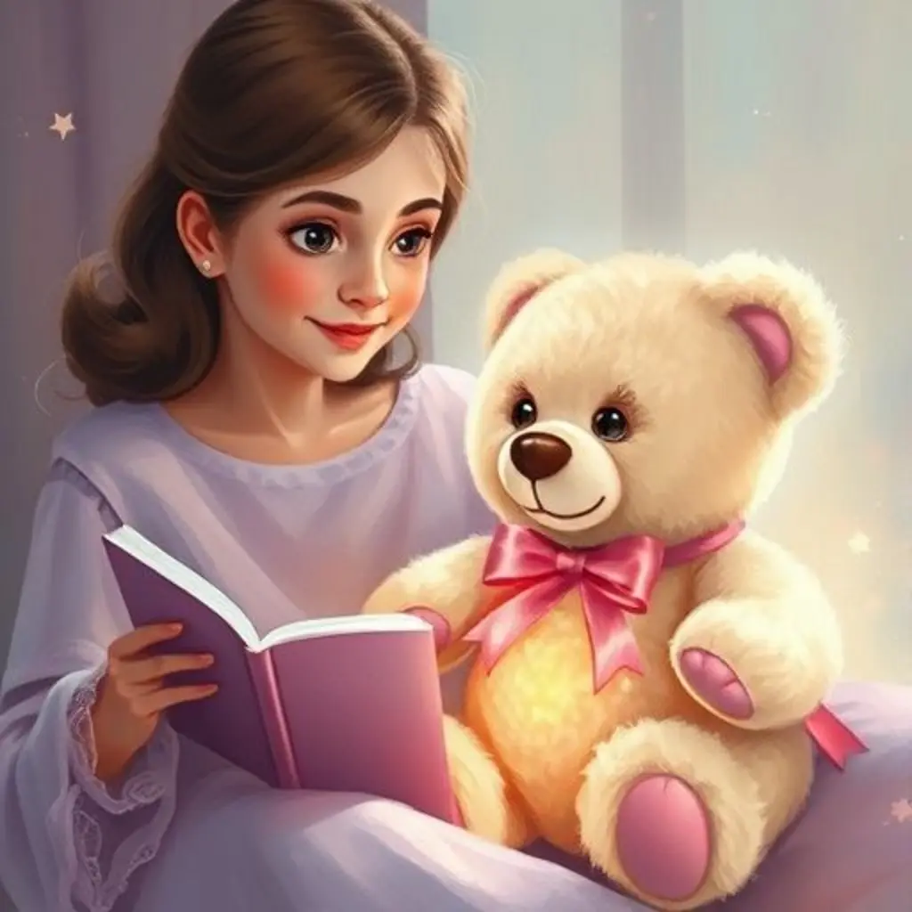 Sofía y su mamá asombradas por el osito de peluche transformado.