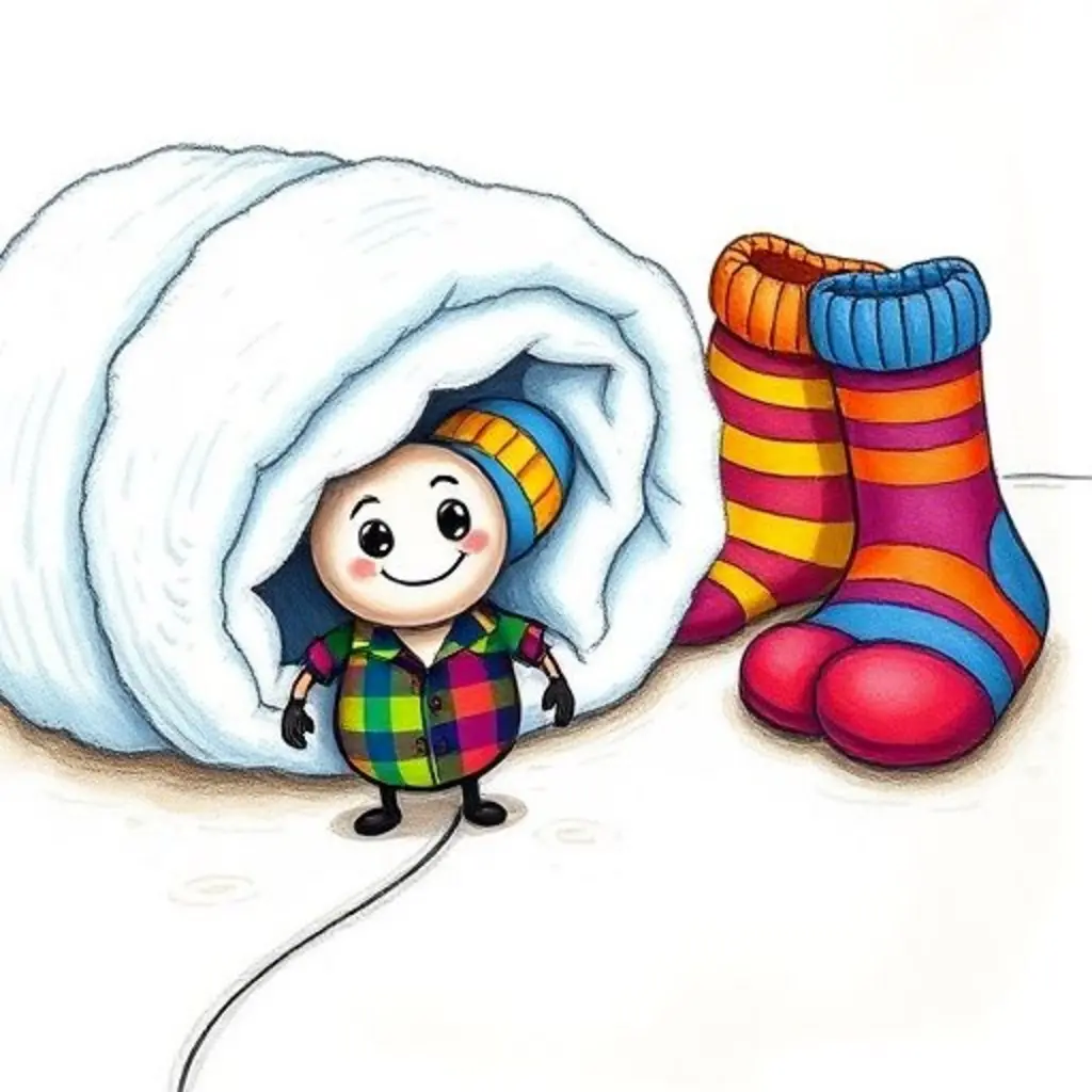 Botón Cuadros guía a un calcetín tímido bajo una toalla.