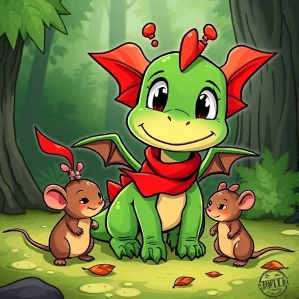 Chispa el dragón estornuda chispas, calentando hojas para el ratón Ramiro que tiene frío.