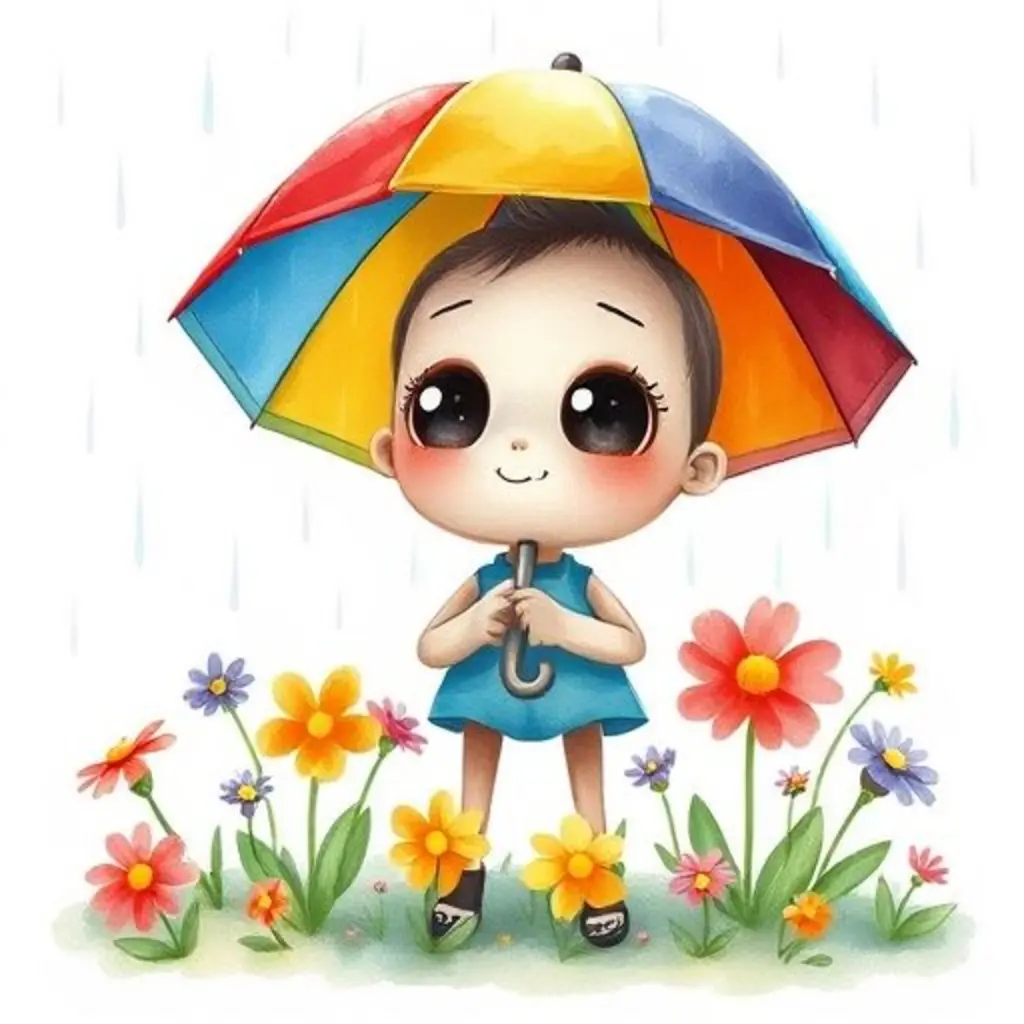 Pequeñas flores de arcoíris brotan alrededor de Gotita.