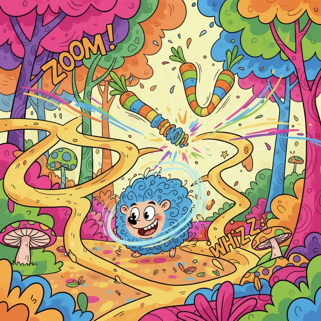 El bosque se convierte en un laberinto de giros con el erizo y las zanahorias.