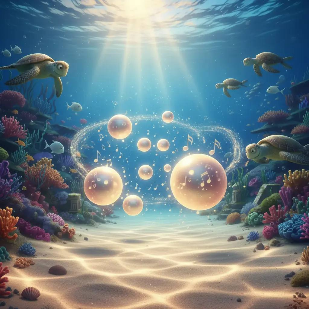 Las perlas nadan suavemente hacia la orilla, guiadas por una corriente mágica.