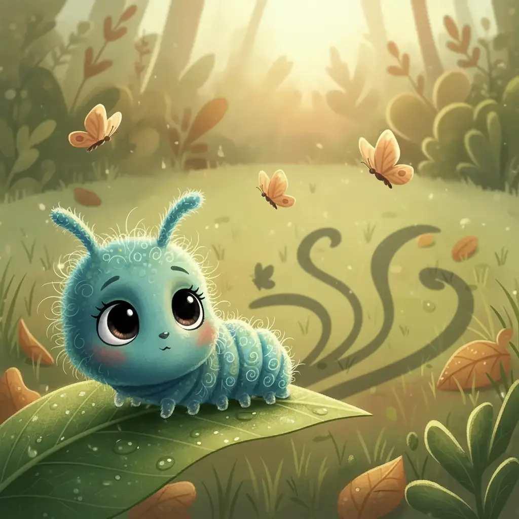 Rulitos baila con su sombra, y las mariposas se unen.