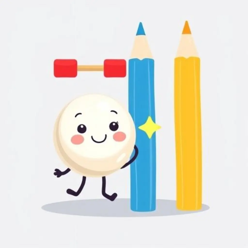 La cuenta de ábaco rodando y tocando tres lápices de colores diferentes, con una chispa de luz.