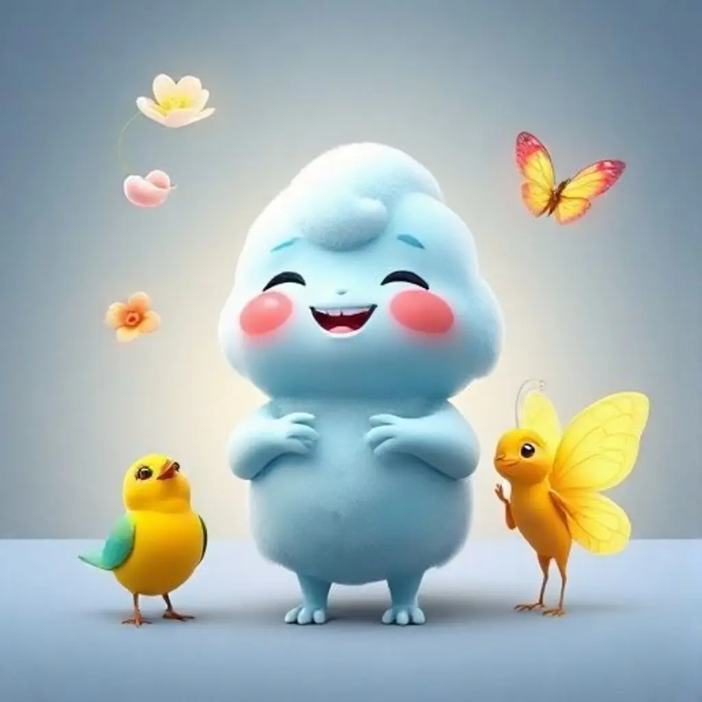 Rolo la nube, más pequeña pero feliz, recibe regalos de sus amigos agradecidos.