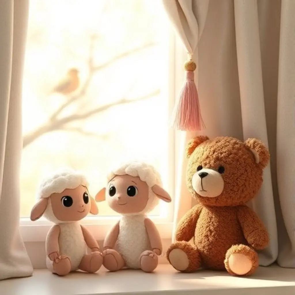 Fleco cuenta una historia sobre un pajarito pequeño y asustado en la ventana, mientras los juguetes escuchan preocupados.