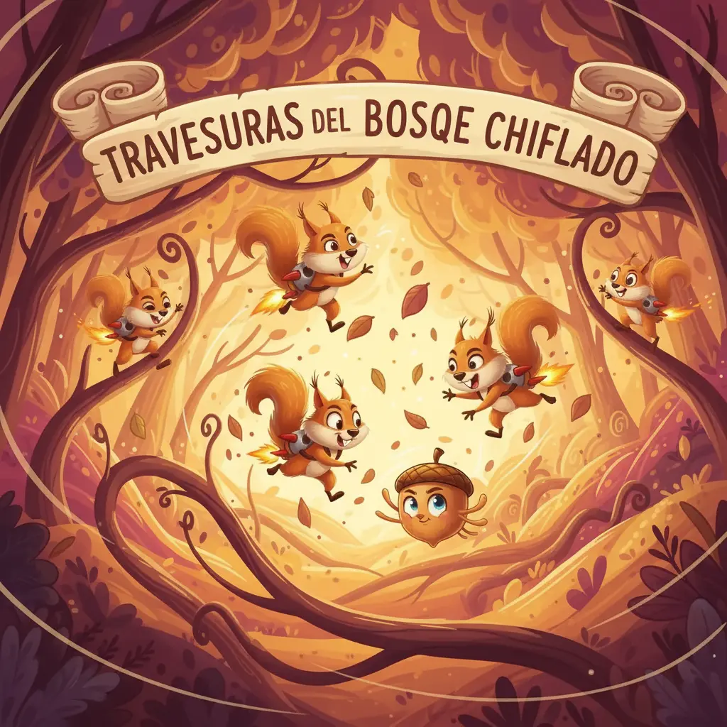 La ardilla y la bellota Rodadora Veloz ríen mientras continúan su juego de persecución sin fin.