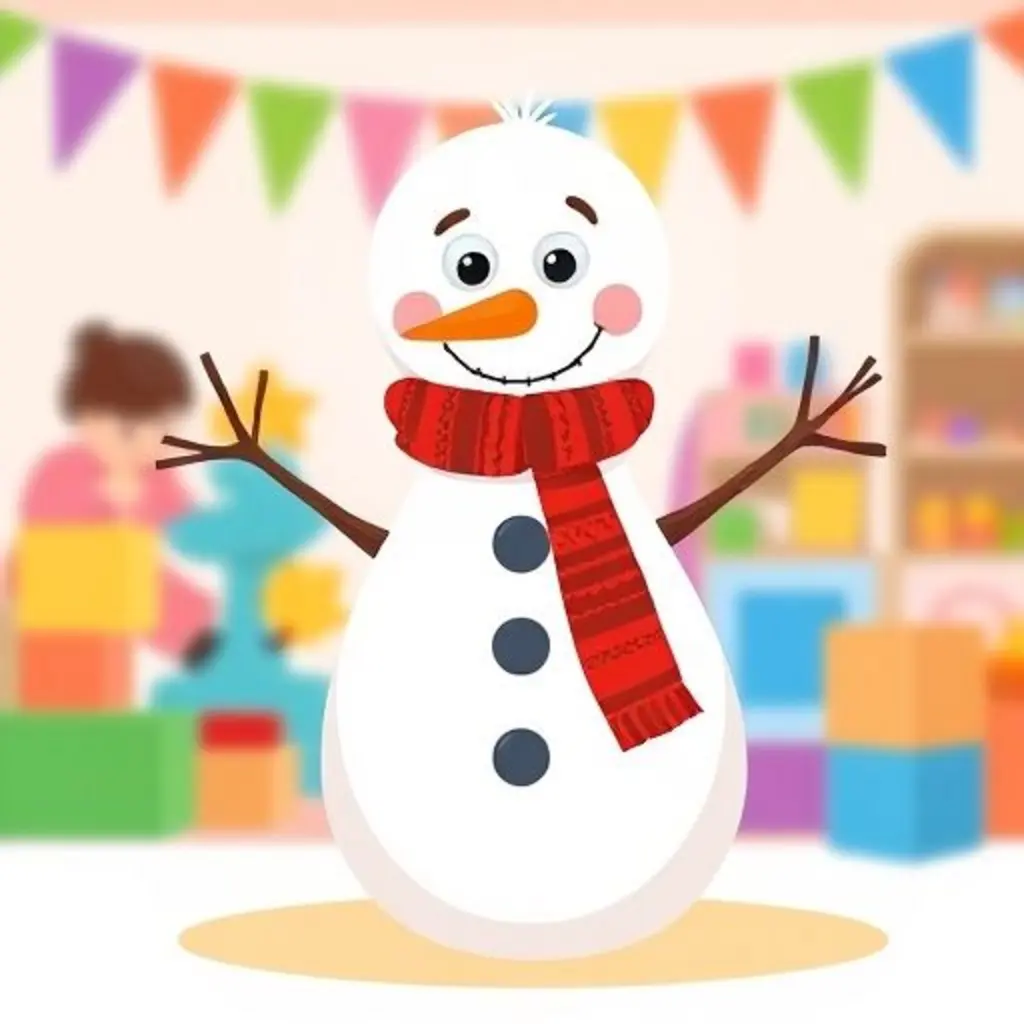 Nevado, el muñeco de nieve de trapo, en el rincón de juegos, sintiendo una cosquilla mágica.