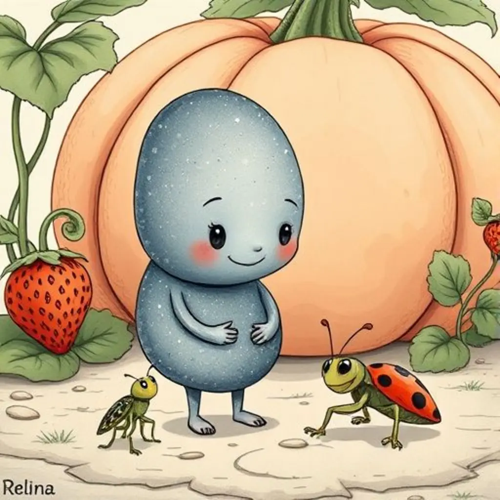 Relina recupera su broche de mariquita de un saltamontes, con la ayuda de la Calabaza Abuela.