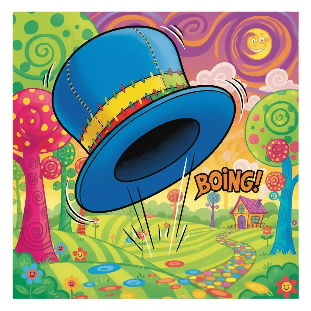 El erizo ha rodado dentro de un sombrero de copa gigante y empieza a rebotar.