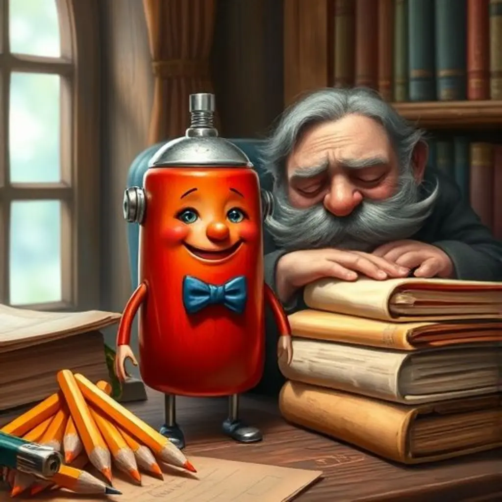 Nira sonriendo al ver al bibliotecario roncando, y luego afilando una pila de lápices.