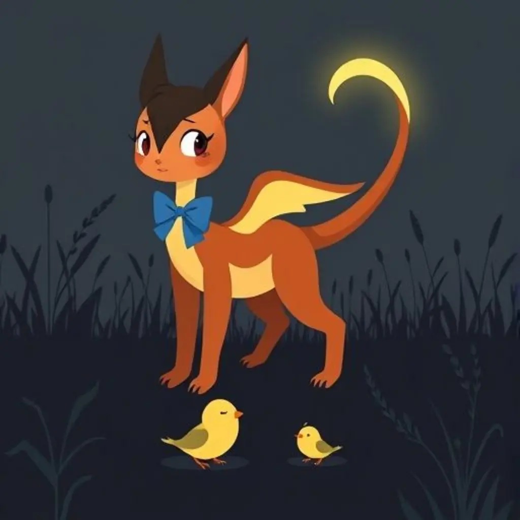 Luciérnaga Brilla, con su luz un poco más fuerte, mira a dos pajaritos tristes en el suelo oscuro.