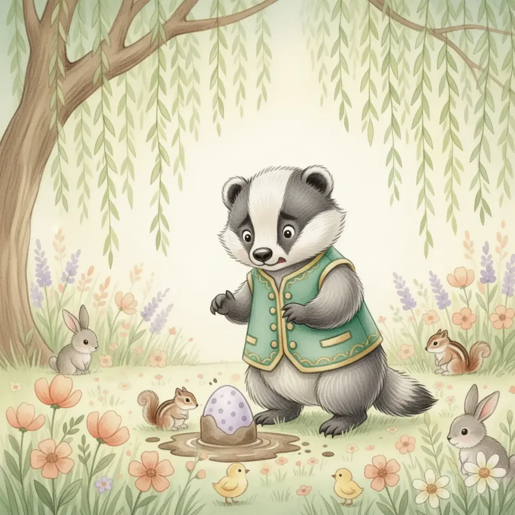 Bruno mira con preocupación el huevo atrapado en un charco de lodo.