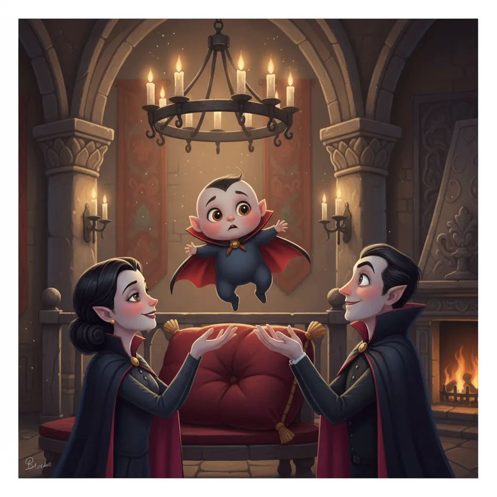 Lucarn salta de los cojines en el castillo, intentando volar.