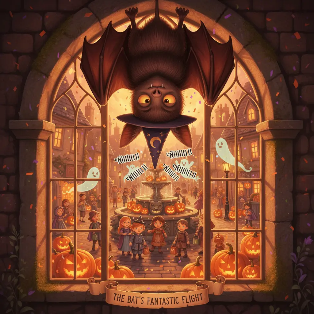 El murciélago se queja por el ruido de la fiesta de Halloween en la plaza.