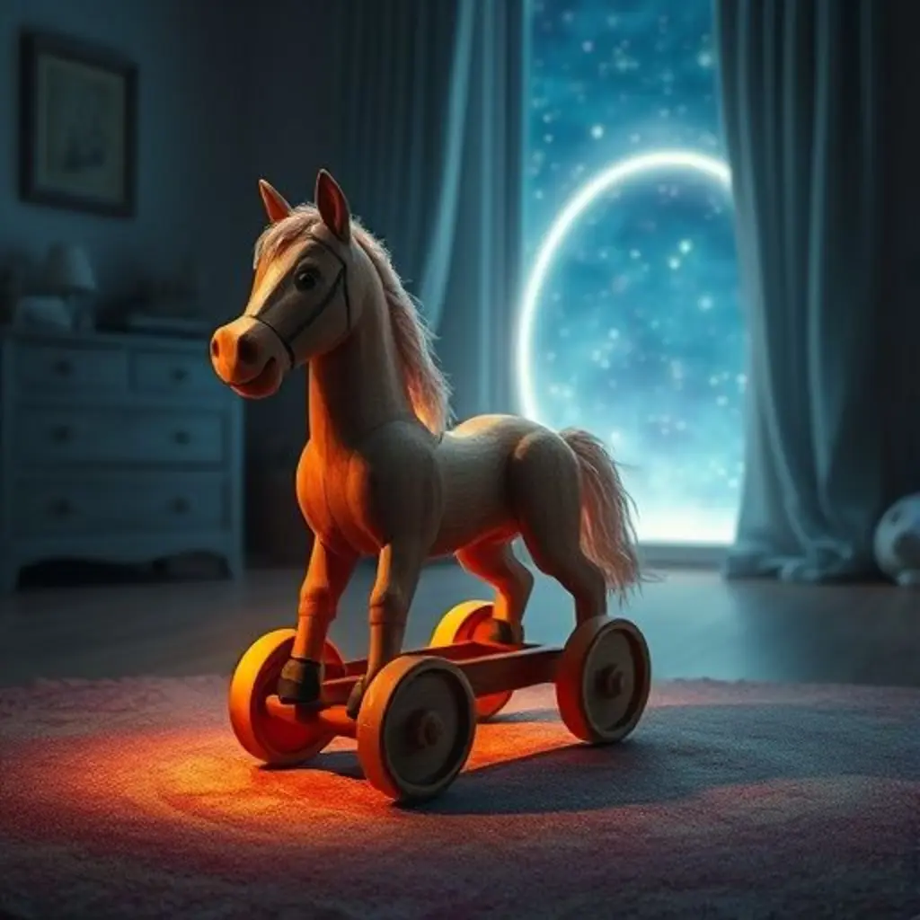 Galope empieza a moverse solo, dirigiéndose a un portal mágico en la noche.