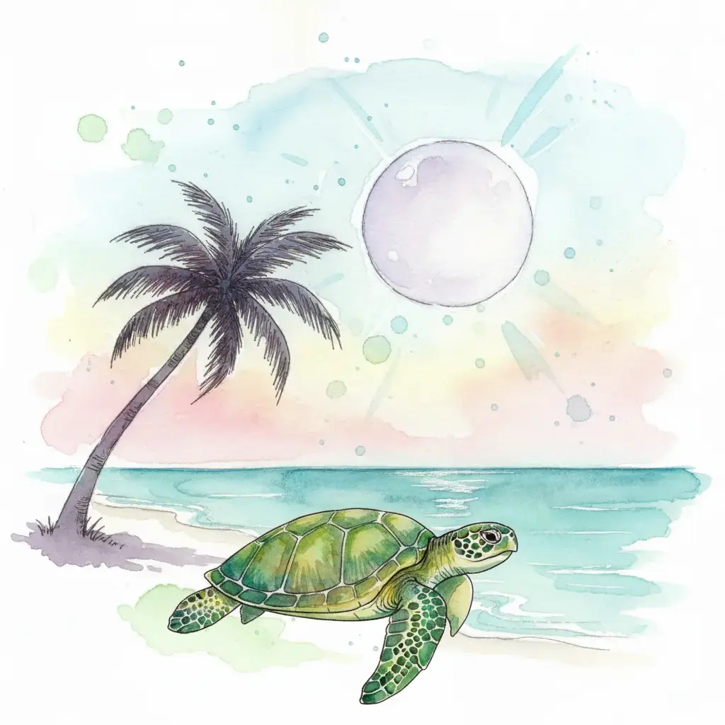 La tortuga marina completa camina feliz hacia el agua bajo la luna.