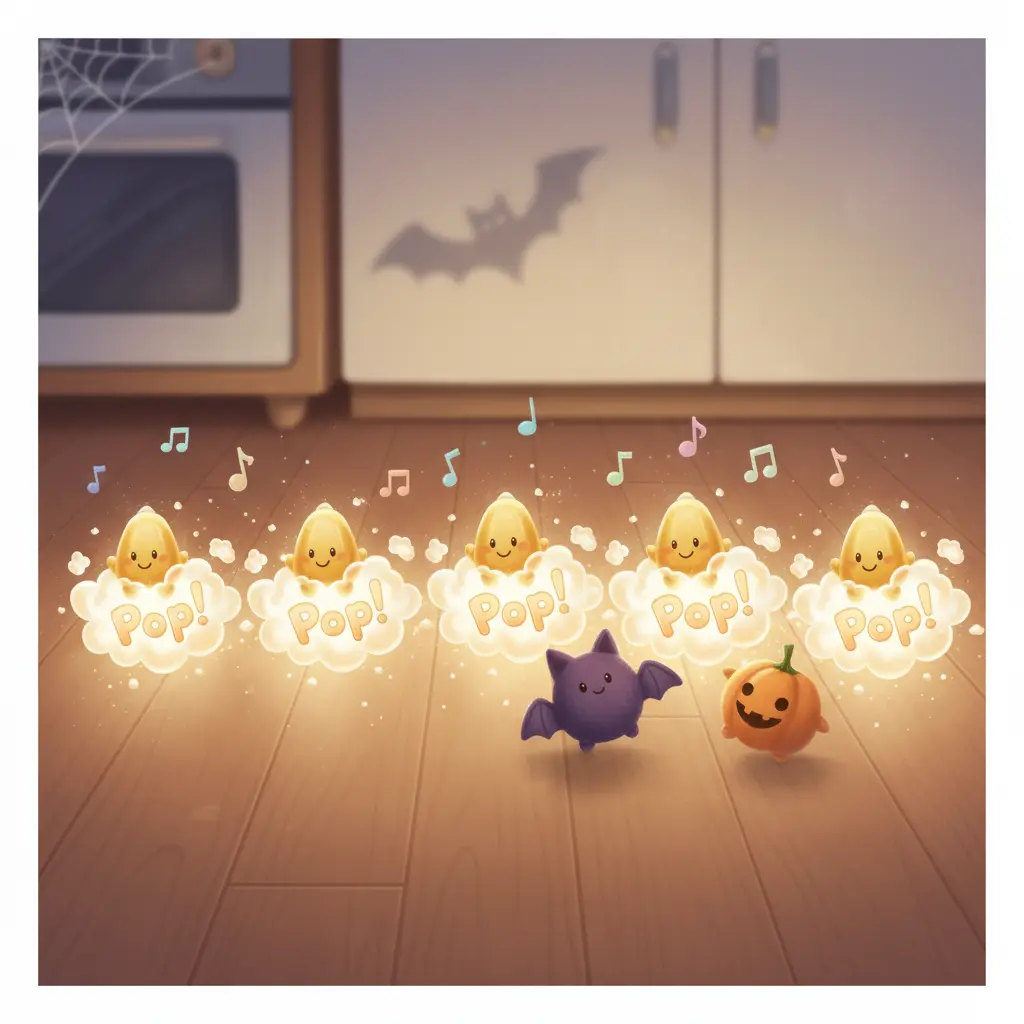 Pepitas de maíz creando una alfombra sonora para juguetes bailarines.