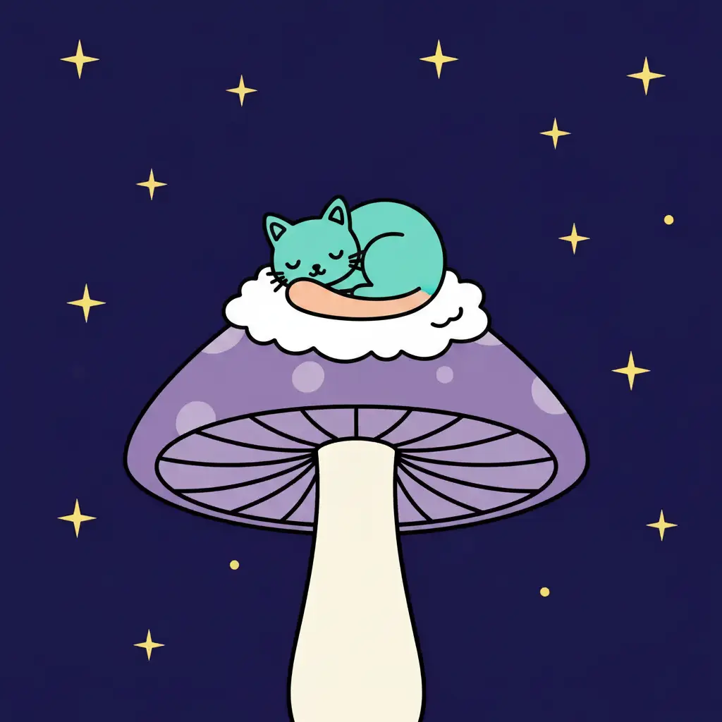 Tabi durmiendo plácidamente sobre su hongo, envuelta en su manta de niebla.