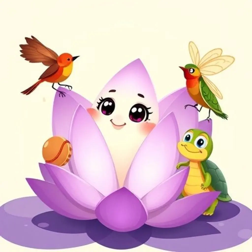 Liloa, la flor de loto, y sus amigos animales limpiando y decorando un árbol con los objetos que encontraron.