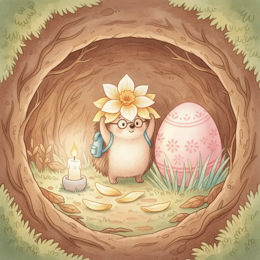 Tito descansa en su madriguera junto a su huevo de Pascua a salvo.