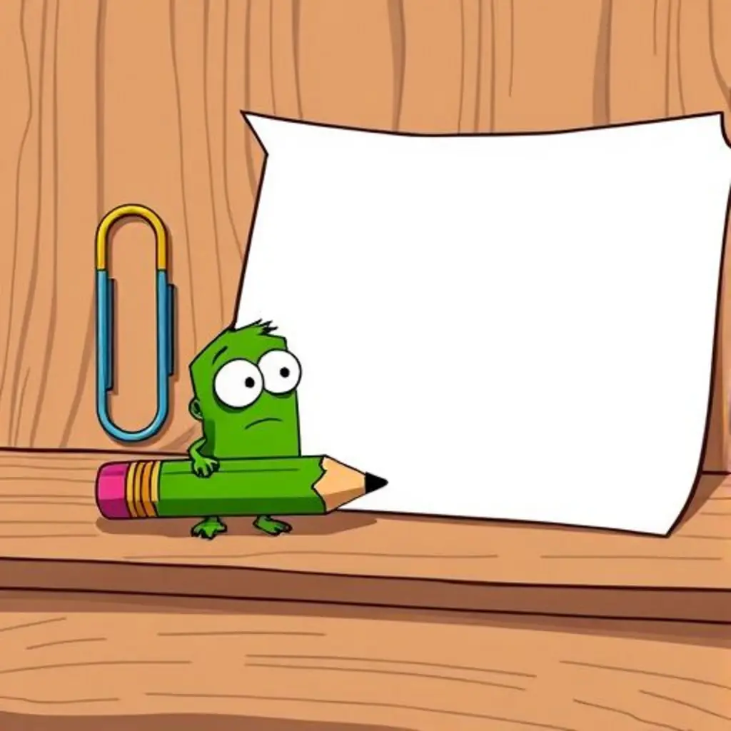 Lápiz Verde triste con papel en blanco y Curva preocupado.