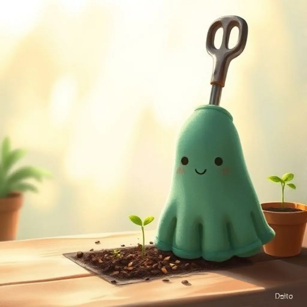 Dedito observando semillas diminutas junto a una pala sabia.