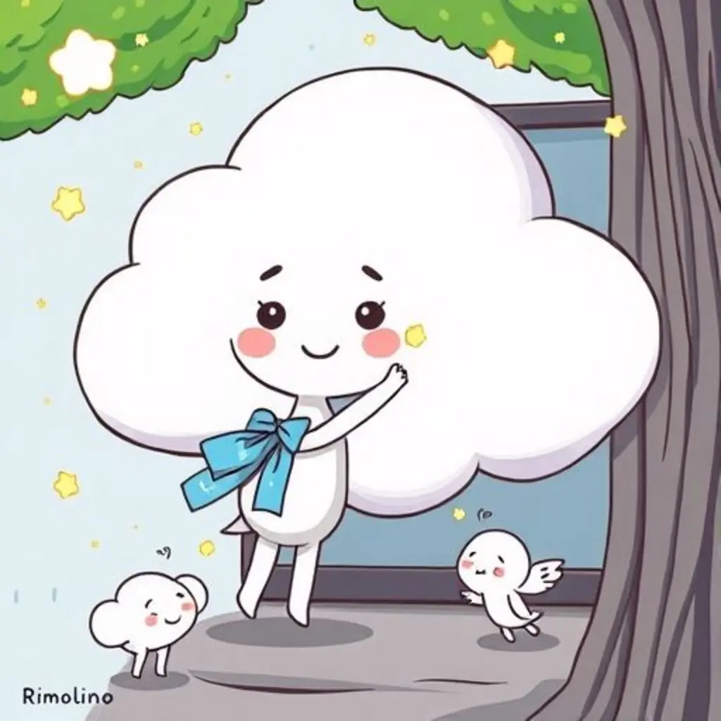 Rimolino toca la nube gris, que se llena de colores.