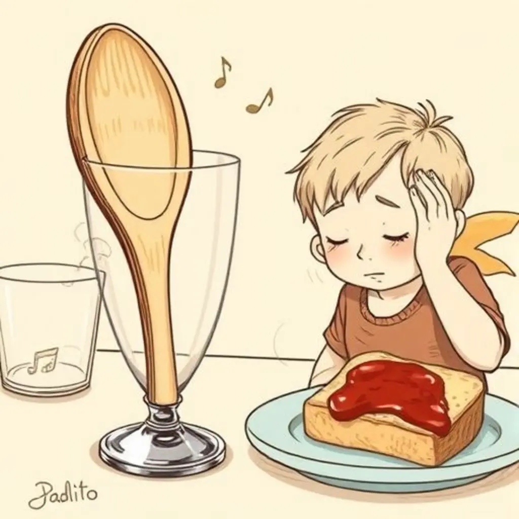 Dulce toca un vaso que suena como campana, despertando a un niño y haciendo saltar una tostada.