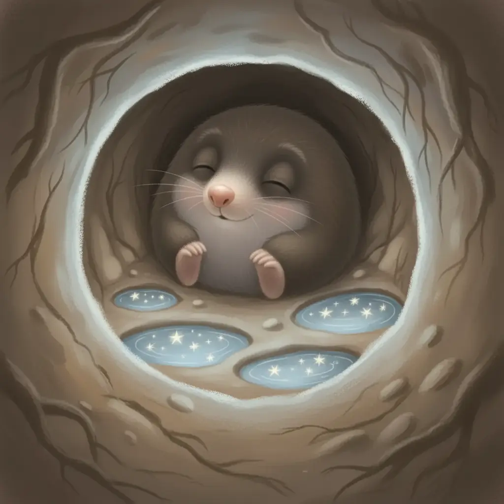 Topito feliz en su cueva transformada en un observatorio de charcos estelares.