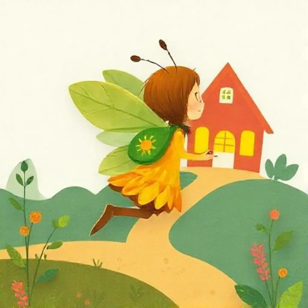 Miko volando a casa con un regalo brillante en su mochila.