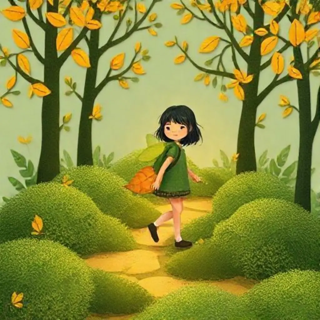 Miko caminando sobre musgo brillante en un bosque misterioso.