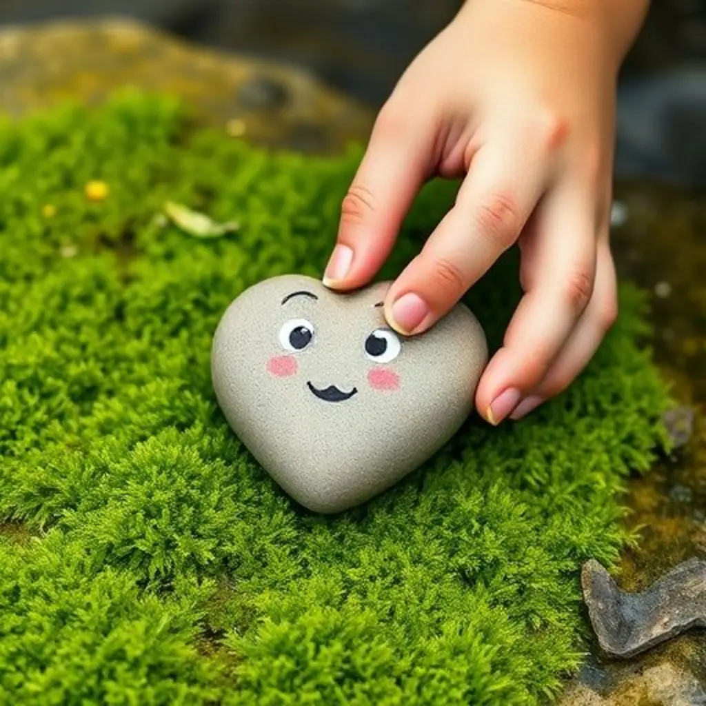 Una piedra en forma de corazón siendo recogida por una mano.