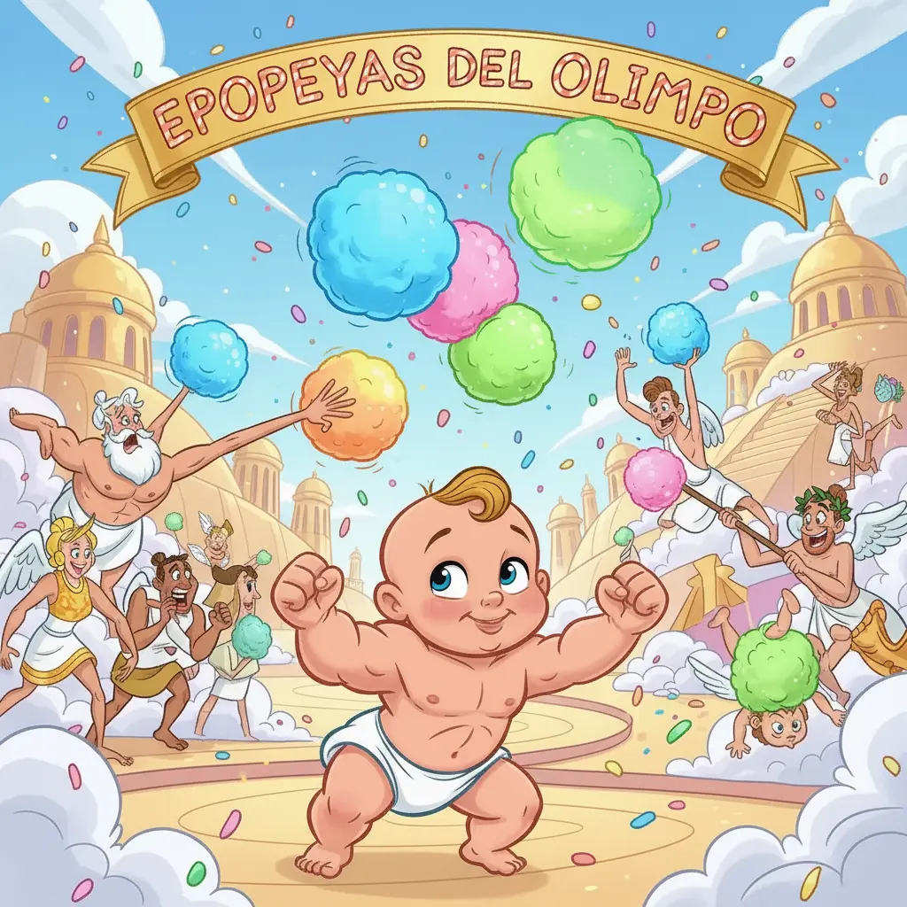 Los dioses ríen y saltan intentando atrapar las bolas de algodón de azúcar.