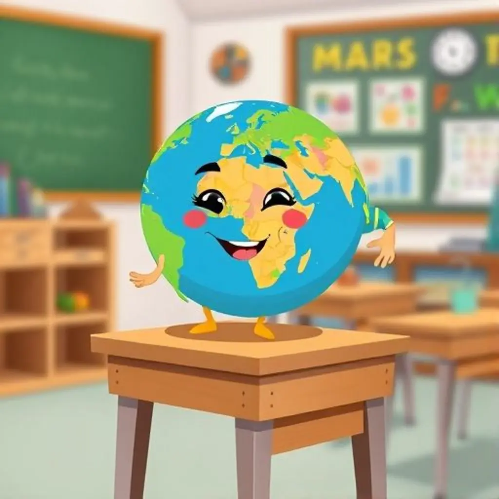 Mundo, un globo terráqueo, girando muy rápido y con cara de mareado.