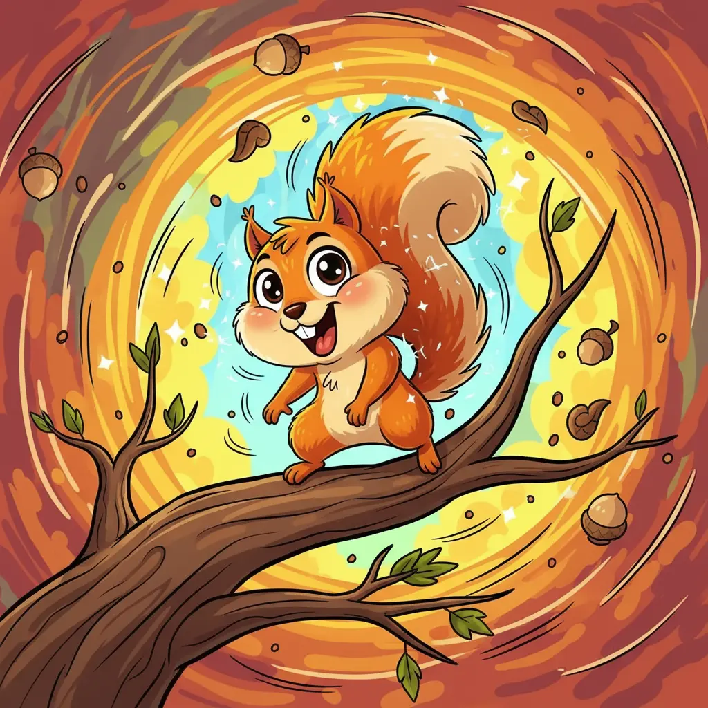 Chispita, una ardilla muy enérgica, se mueve inquieta en una rama del árbol.