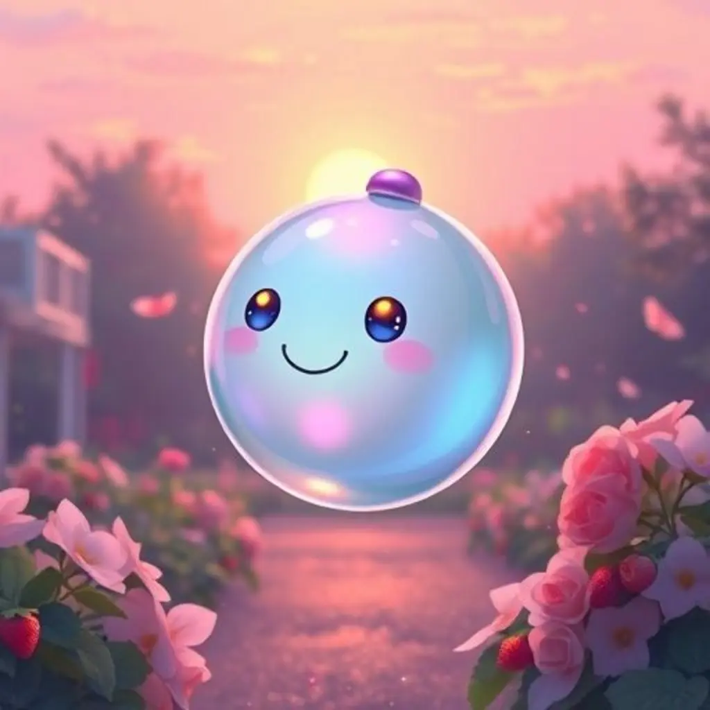 Silu flota feliz en el huerto al atardecer, habiendo superado su miedo.