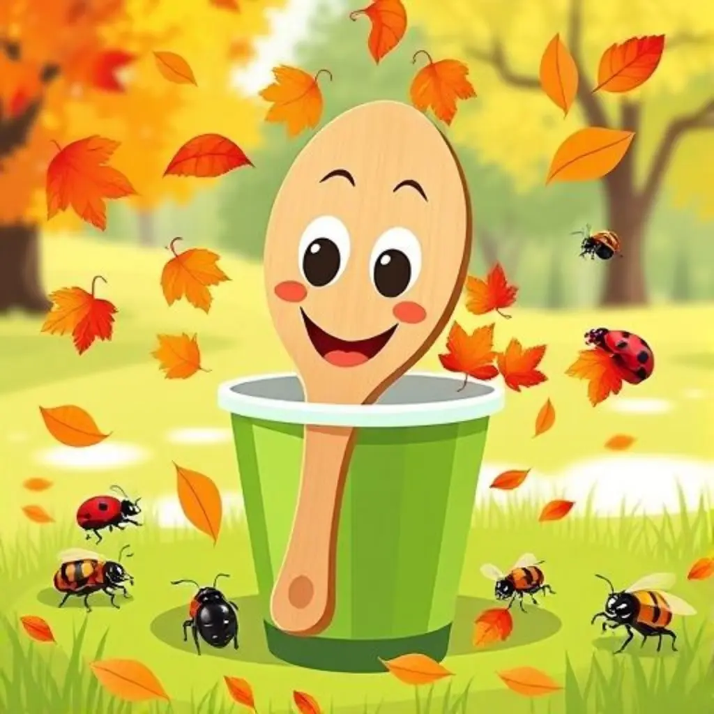 Helado dirigiendo una alegre danza de hojas e insectos.