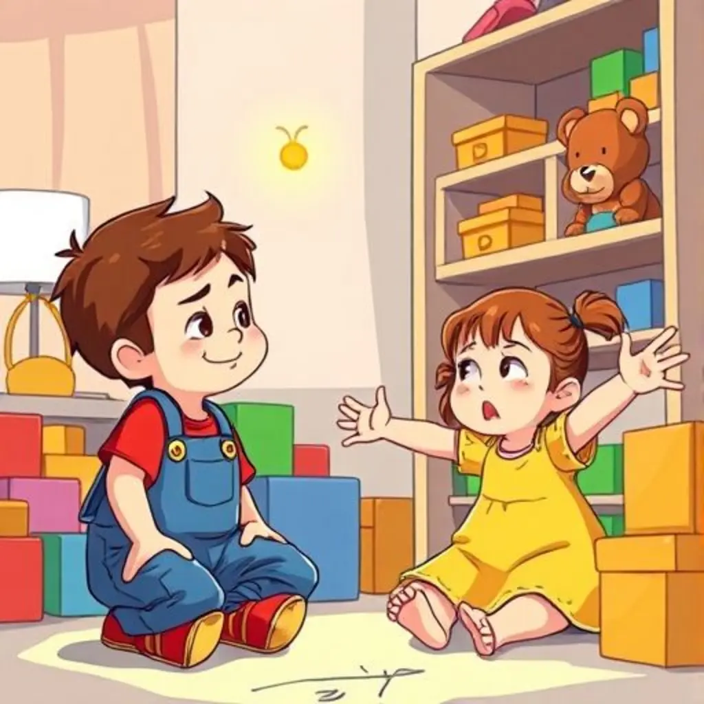 Leo mira una luciérnaga mientras su hermana Lily intenta alcanzar un osito.