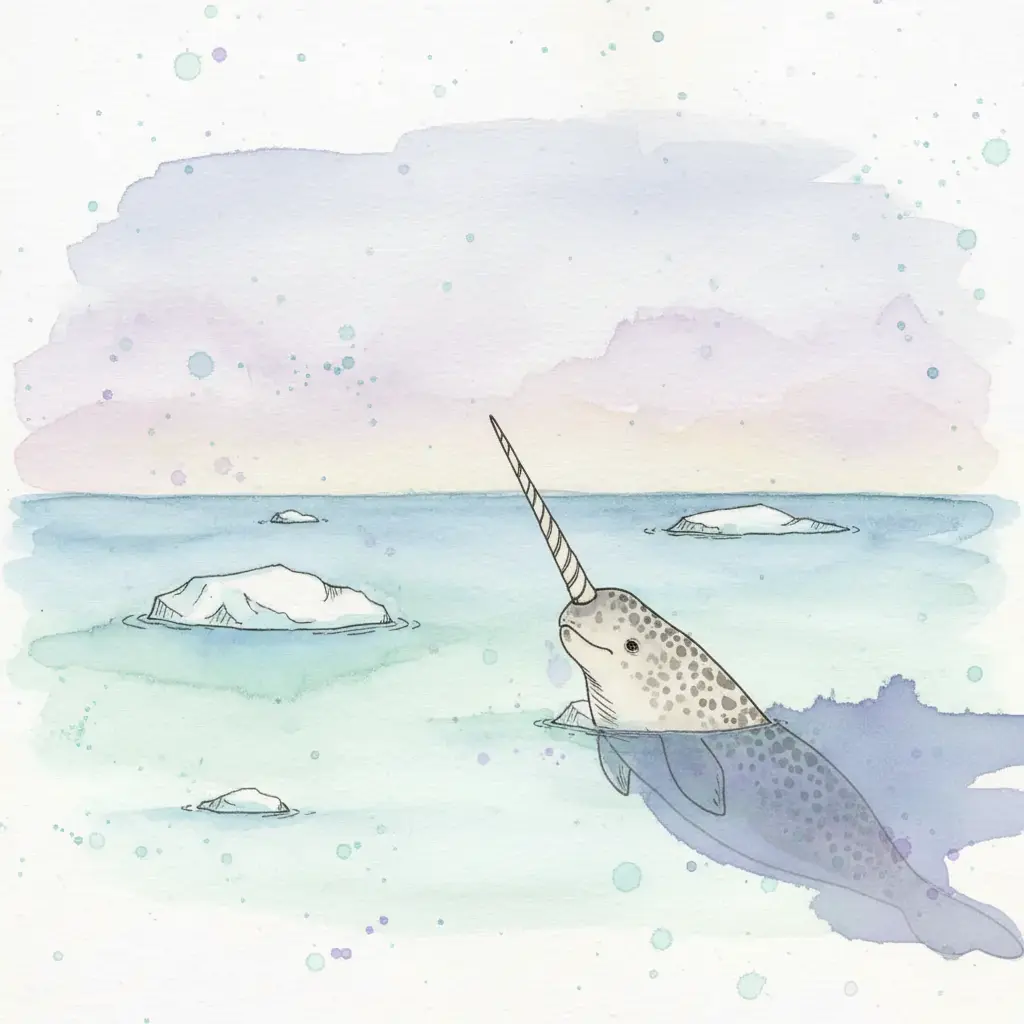 Se ve el lomo largo y manchado del animal mientras nada entre los bloques de hielo.