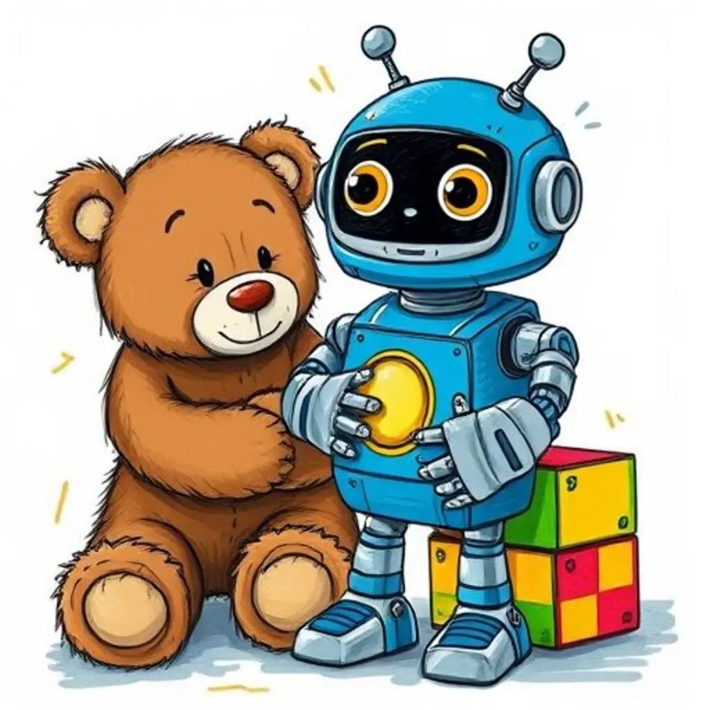 Robotín intenta darse un abrazo como el oso Teddy
