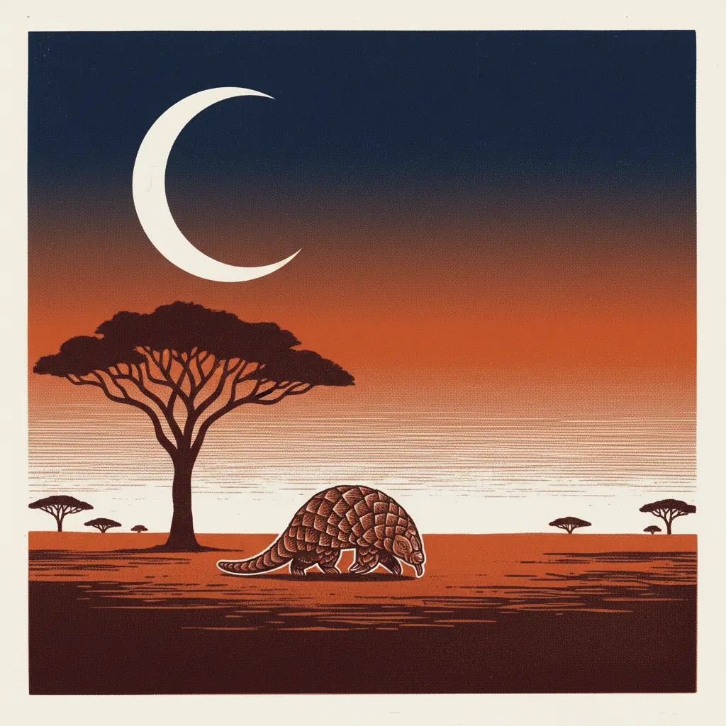 El pangolín caminando tranquilamente bajo la luna llena.