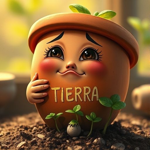 Tierra susurra con cariño a una pequeña semilla tímida, mientras otras ya brotan.