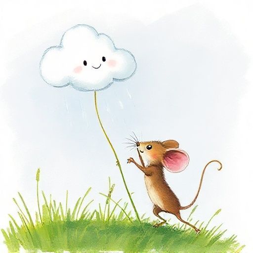 Nubelet la nube le pide ayuda a un ratón para jalar la lluvia.