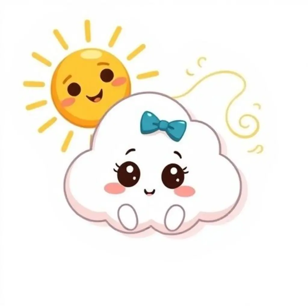 Nubeita habla con el Sol y el Viento en el cielo.