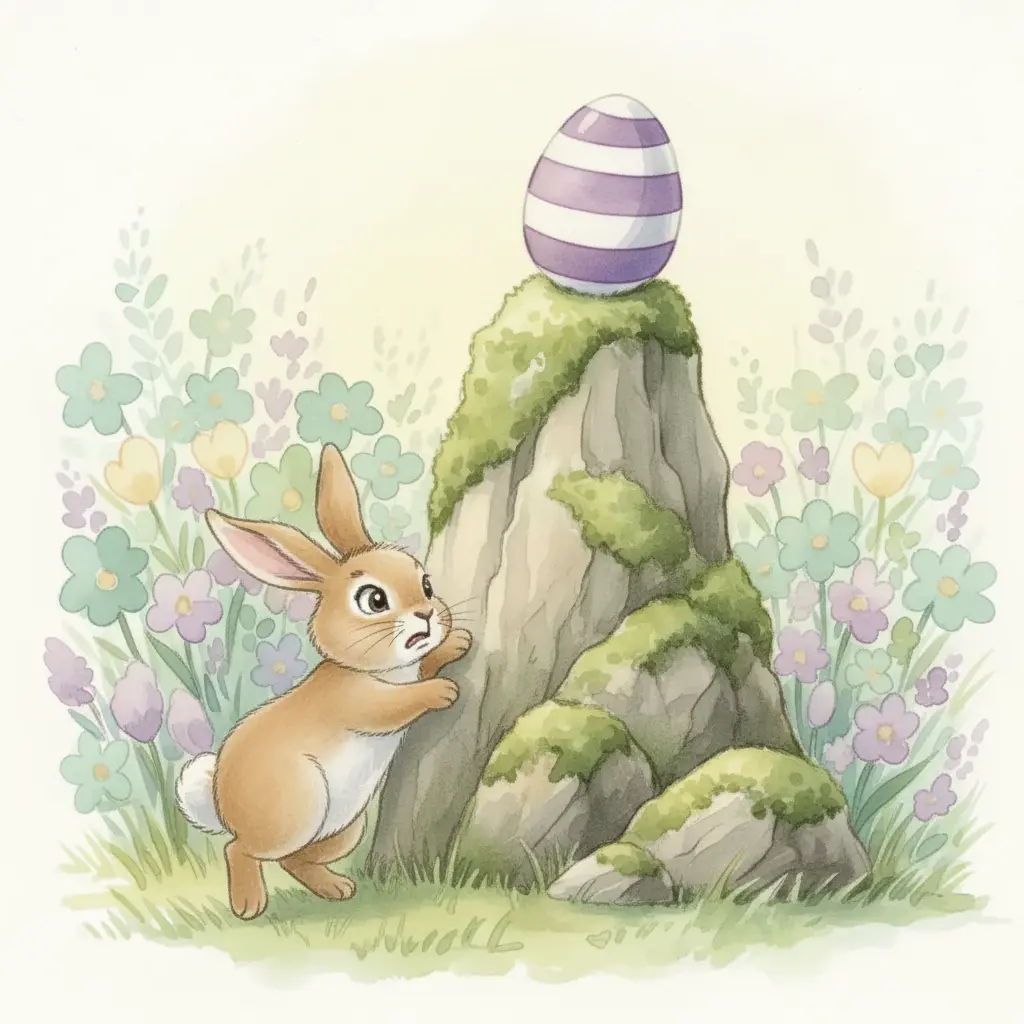 La conejita intenta trepar la piedra pero se resbala.