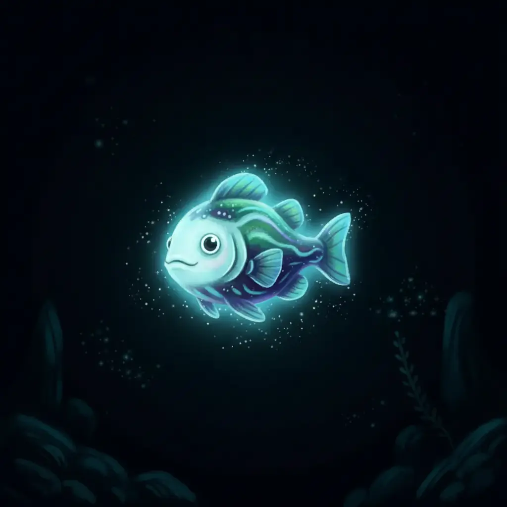 Luminaria, un pez linterna brillante, nada solo en la oscuridad del océano profundo.
